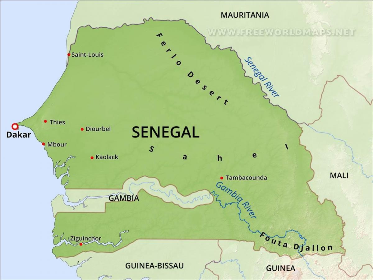 térkép fizikai térkép Szenegál